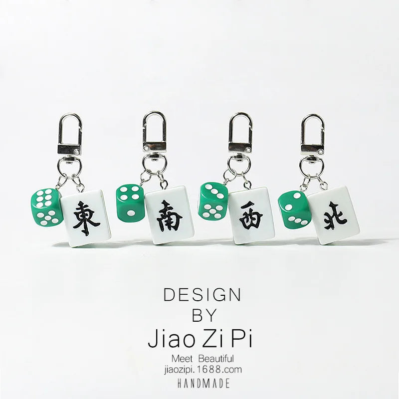 Mahjong Keychain, Red Dragon Tile Pendant, Bag Charm for Backpacks, view 2