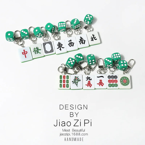 Mahjong Keychain, Red Dragon Tile Pendant, Bag Charm for Backpacks
