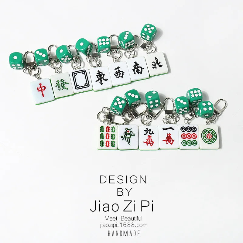 Mahjong Keychain, Red Dragon Tile Pendant, Bag Charm for Backpacks