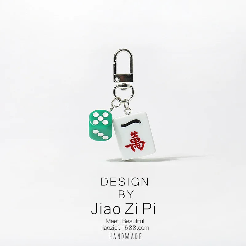 Mahjong Keychain, Red Dragon Tile Pendant, Bag Charm for Backpacks