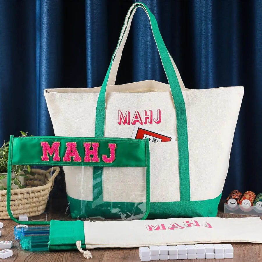 Mahjong Storage Bag Set, Foldable Canvas Tote, Large Capacity Portable Travel Bags, view 8