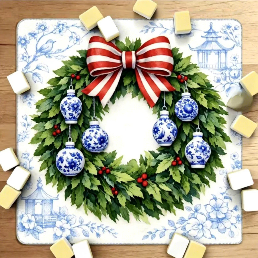 American Mahjong Mat, Christmas Holiday Print, Non-Slip Rubber with Stitched Edges, view 4
