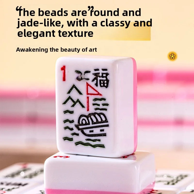 American Mahjong Set, 166 Engraved Melamine Tiles, 30mm, Pink and White, view 3