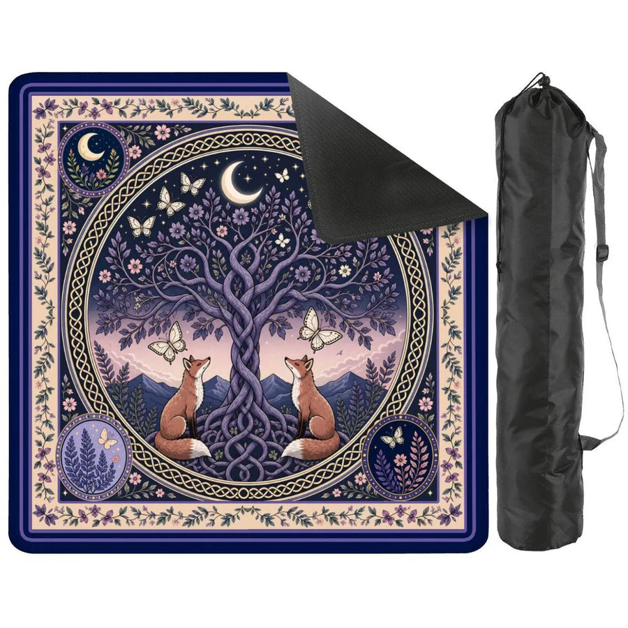 Mahjong Mat with Storage Bag, Neoprene, Non-Slip, Noise Reducing, Celtic Tree of Life, Fox, Moon and Butterfly, view 4