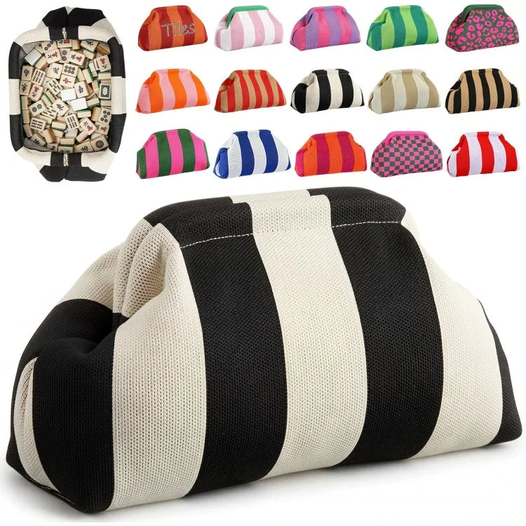 Mahjong Zipper Pouch, Striped Knit Storage Bag for Tiles, Dice and Scoring Chips, Multicolor, view 8