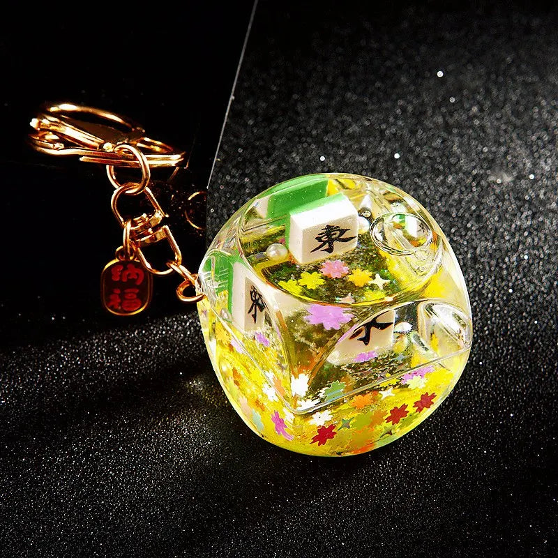 Mahjong Keychain, Acrylic Liquid Glitter Bag Charm, 10.5 x 4.5 x 4.5 cm, 5 Styles, view 9