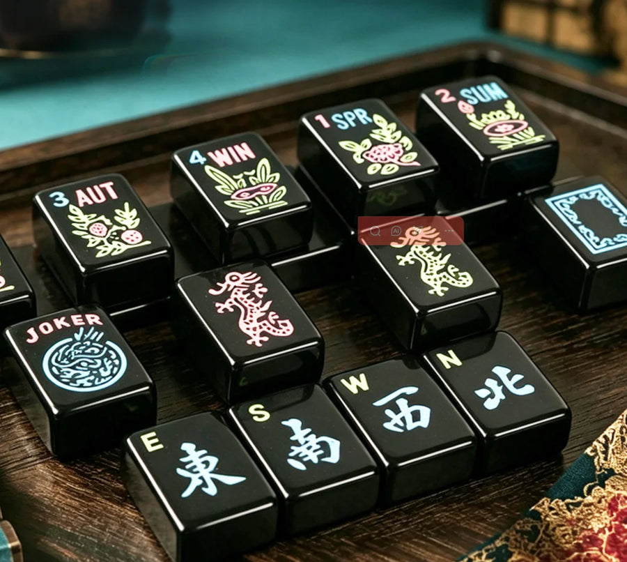 American Mahjong Set, 160 Engraved Hand Polished Melamine Tiles, Solid Black, view 2