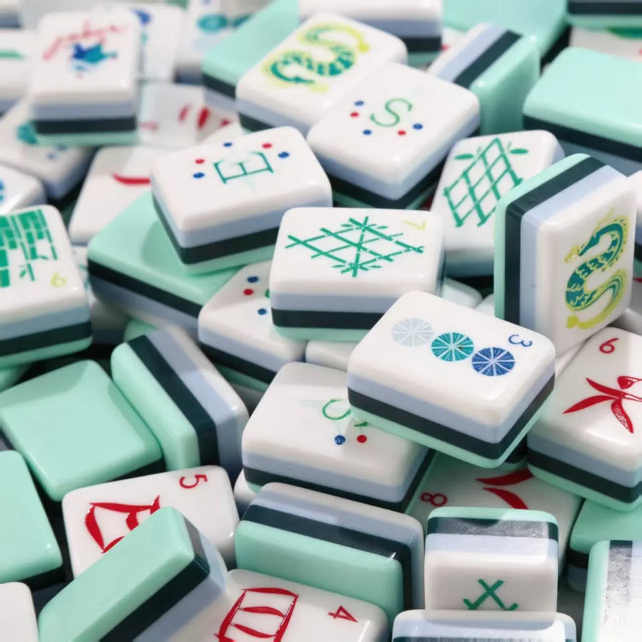 American Mahjong Tiles, 160 Count, Mint Green Face with Navy Blue Layered Band, view 2