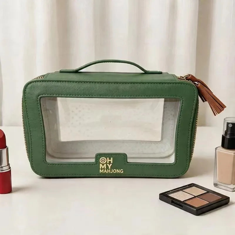 Mahjong Storage Bag, Clear PVC with Zipper and Fringed Handle, Portable Travel Bag, Multicolor