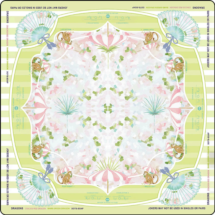 American Mahjong Mat, Rubber, Noise Reducing, Abstract Coral Sea Floral Pattern