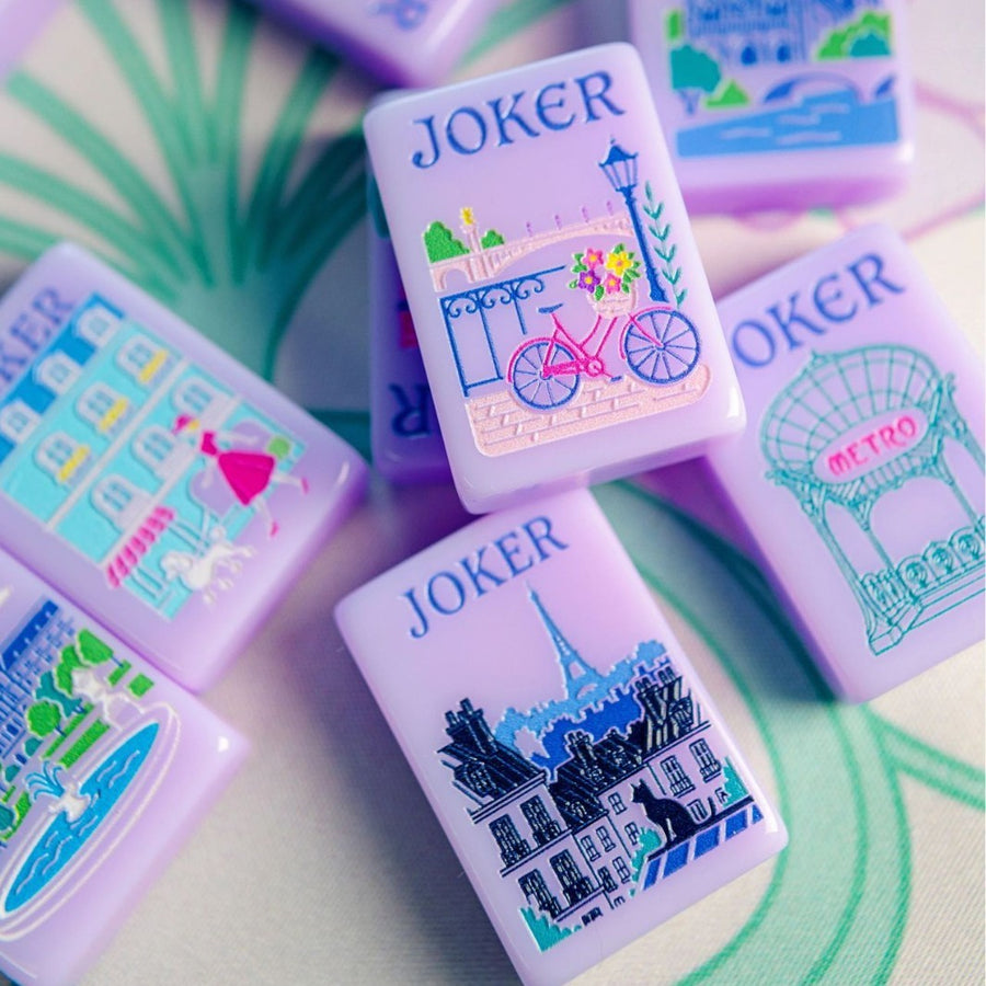 American Mahjong Set, 160 Hand Rubbed Crystal Acrylic Tiles, Purple Paris Style, view 4