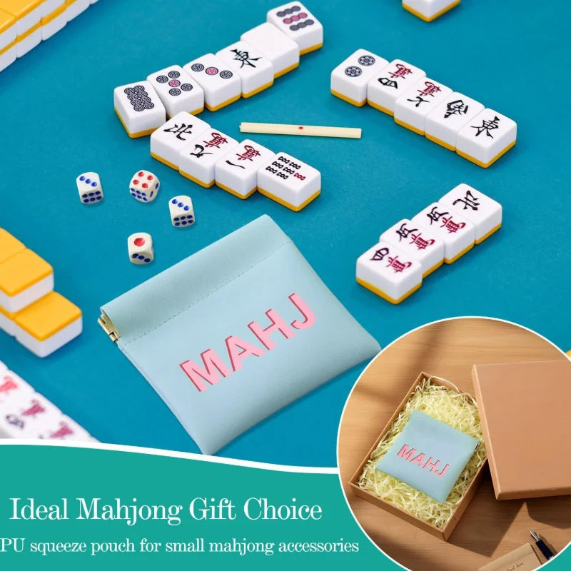 Mahjong Dice Storage Bag, Mini PU Leather Pouch for Dice and Coins, Travel Organizer, view 2
