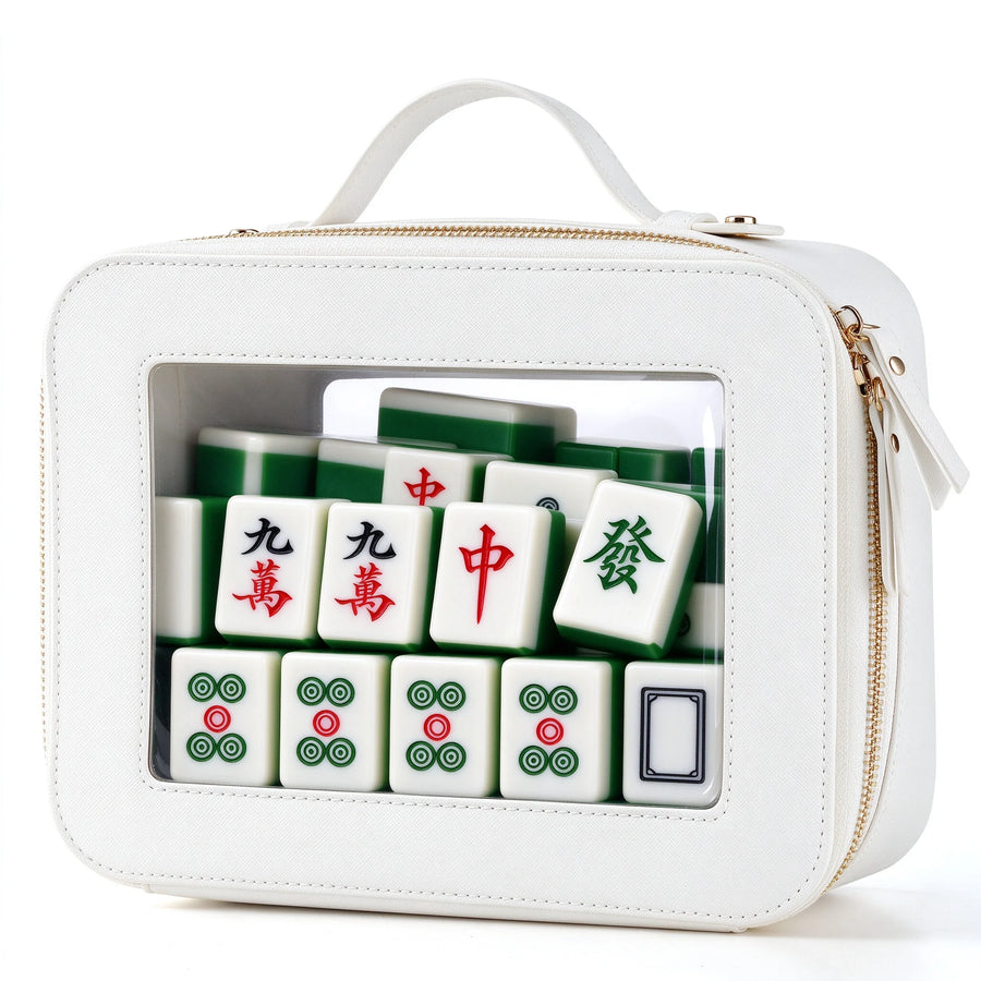 Mahjong Travel Case, Portable Storage Bag with Clear PU Cover