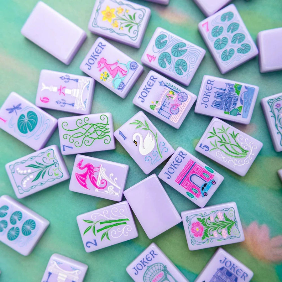 American Mahjong Set, 160 Carved Acrylic Tiles with Case, Baby Purple