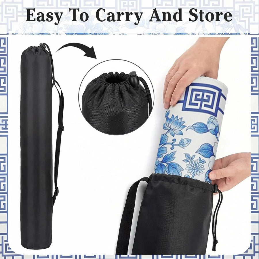 Mahjong Mat with Carrying Case, Rubber, Non-Slip, Wrinkle-Free, Blue and White Chinoiserie Peony, view 5