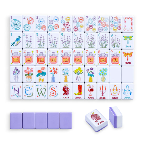 American Mahjong Set, 160 Layered Melamine Tiles, Purple Lady Floral Design