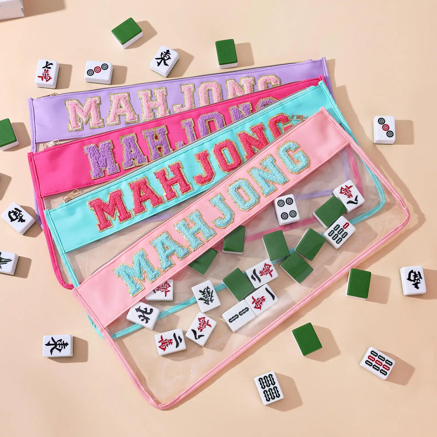 Mahjong Storage Pouches, Clear PVC Zipper Bags with Chenille Letters, for Tiles, Racks and Coins, view 7
