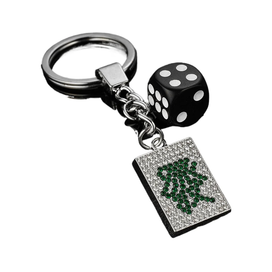 Mahjong Keychain, Square Mahjong Tile with Red Chinese Character, Hip Hop Style