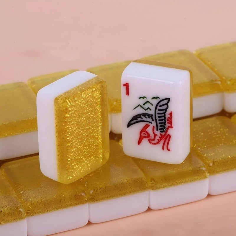 American Mahjong Tile Set, 166 Pieces, 30 mm Glitter Gold Acrylic, Classic Dot and Bird Print, view 3