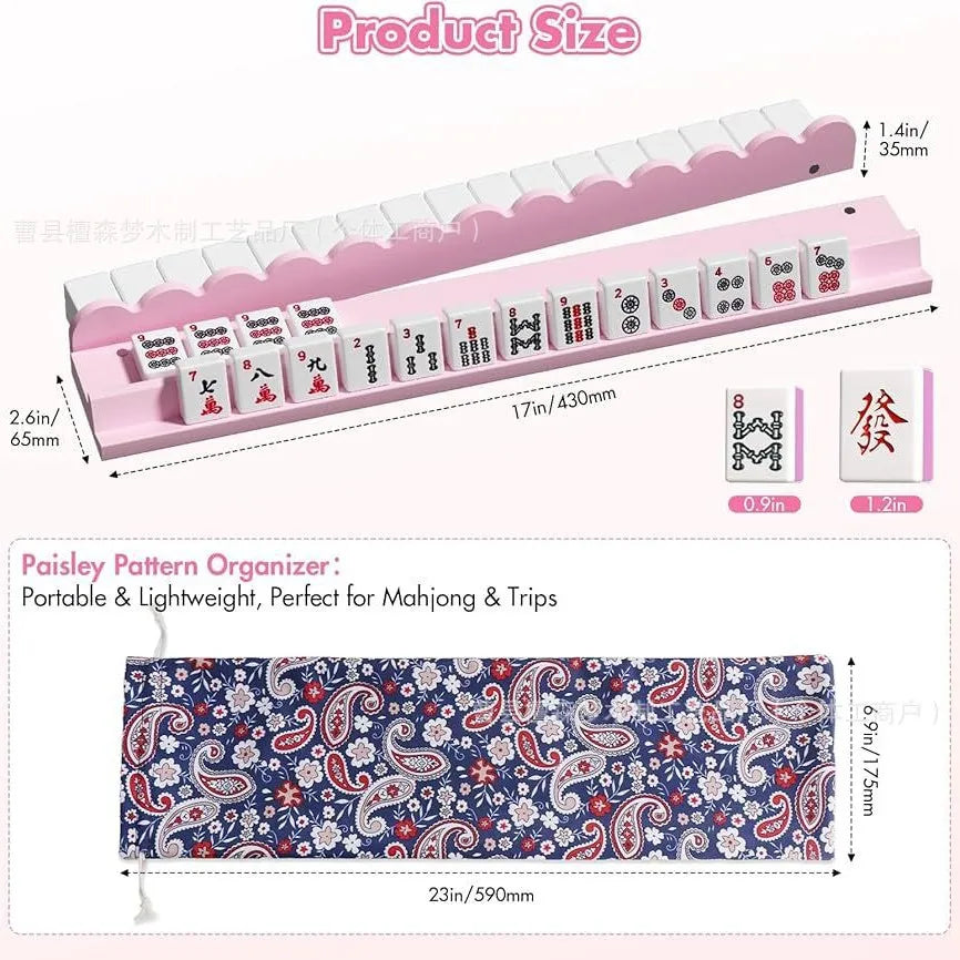 American Mahjong Rack and Tile Pusher, 17 Inch Wave Pattern Wood, Classic Style, Portable, view 3