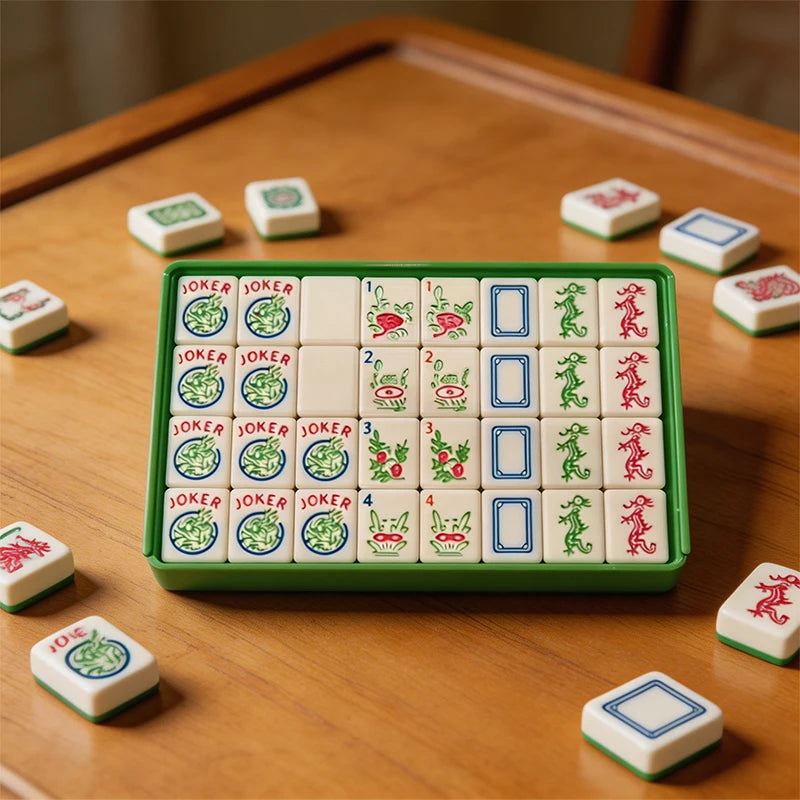 Mini American Mahjong Set, 160 3D Engraved Melamine Tiles, 1.2 Inch, with Storage Box and Dice, view 5