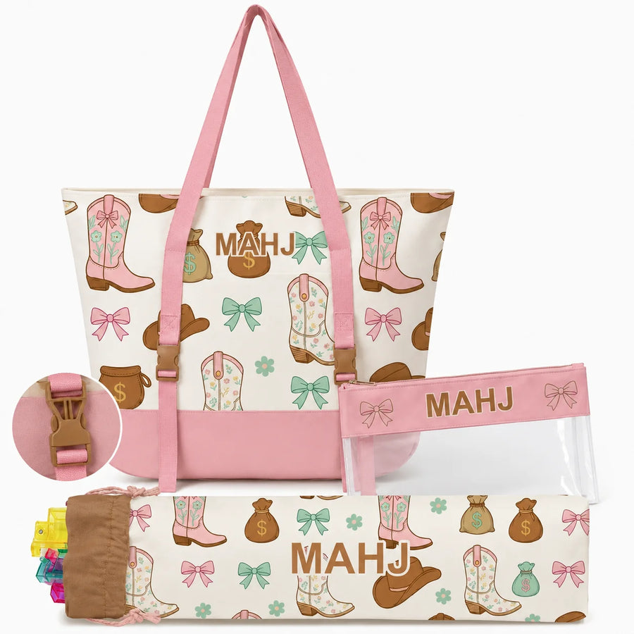 Mahjong Travel Bag, Canvas Carrying Case and Accessories Organizer, Portable