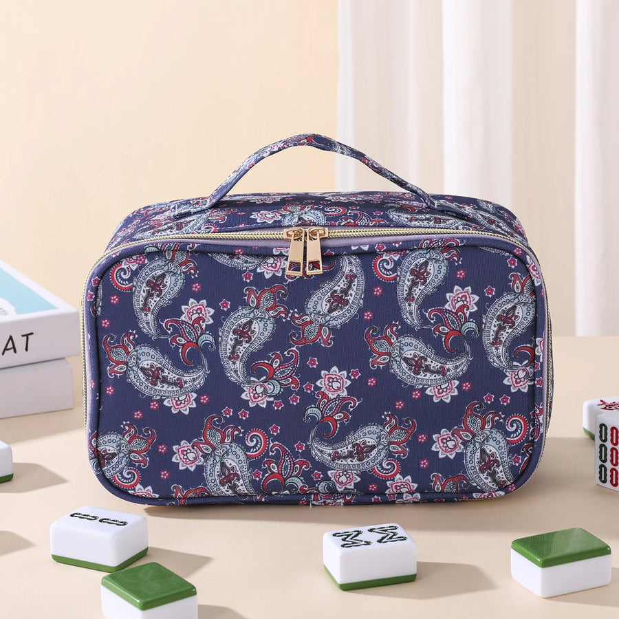 Mahjong Tile Storage Bag, Vintage Pattern Portable Handbag, Large Capacity