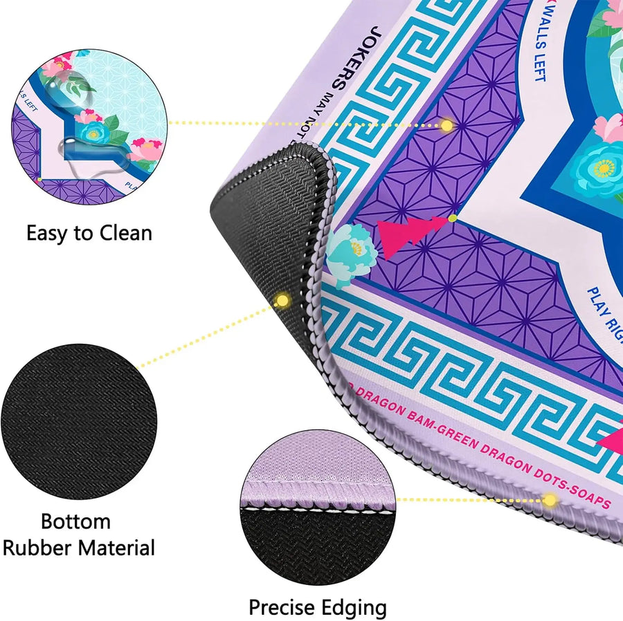 Mahjong Mat with Black Travel Bag, Natural Rubber Non-Slip Backing, Waterproof, Purple Lotus, view 3