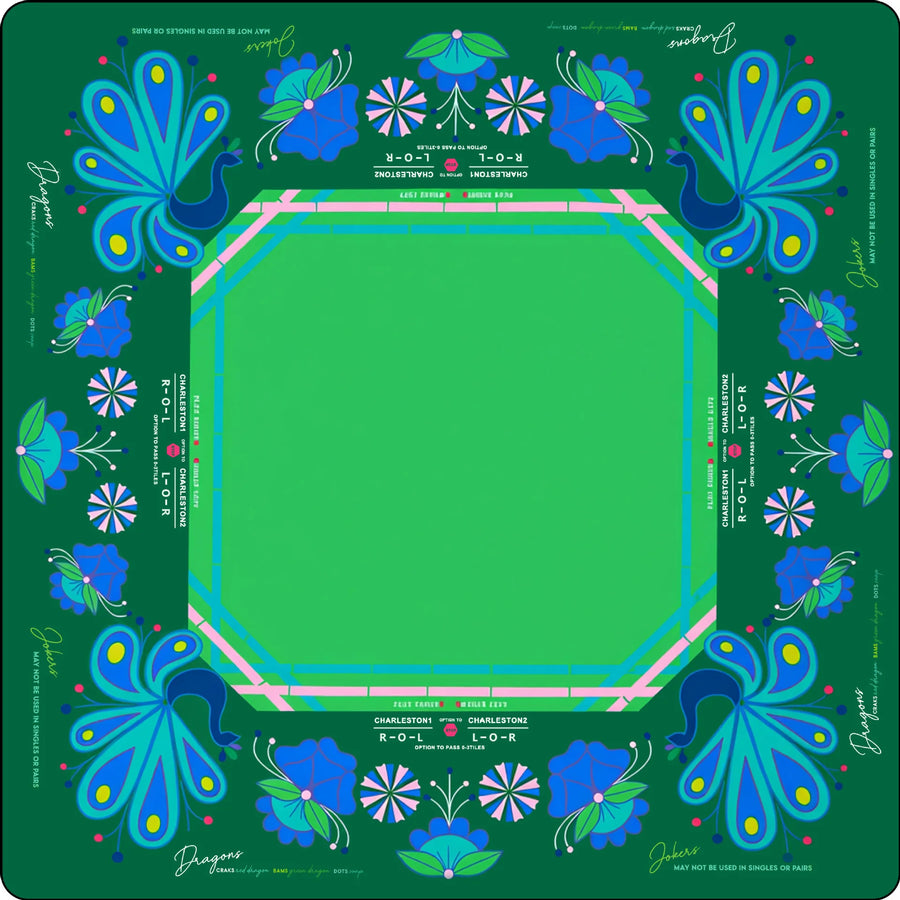 American Mahjong Mat, Rubber, Noise Reducing, Abstract Coral Sea Floral Pattern