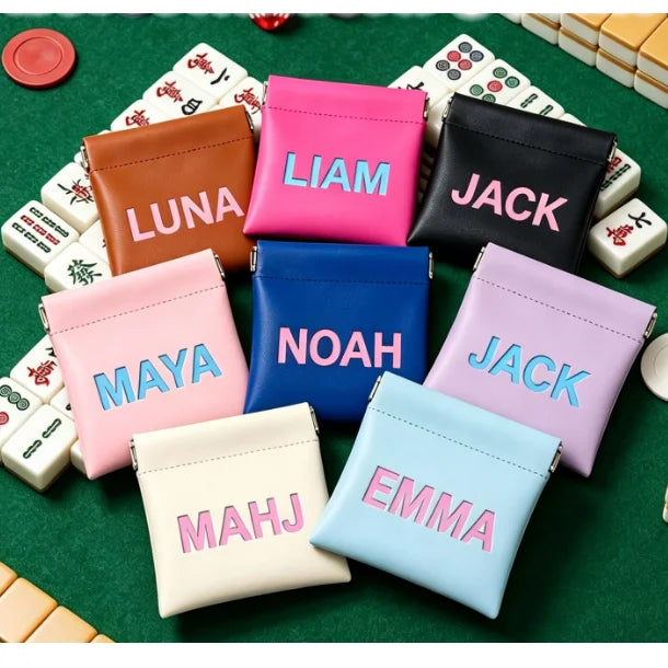 Mahjong Dice Bag, Mini PU Leather Squeeze Pouch for Dice and Coins