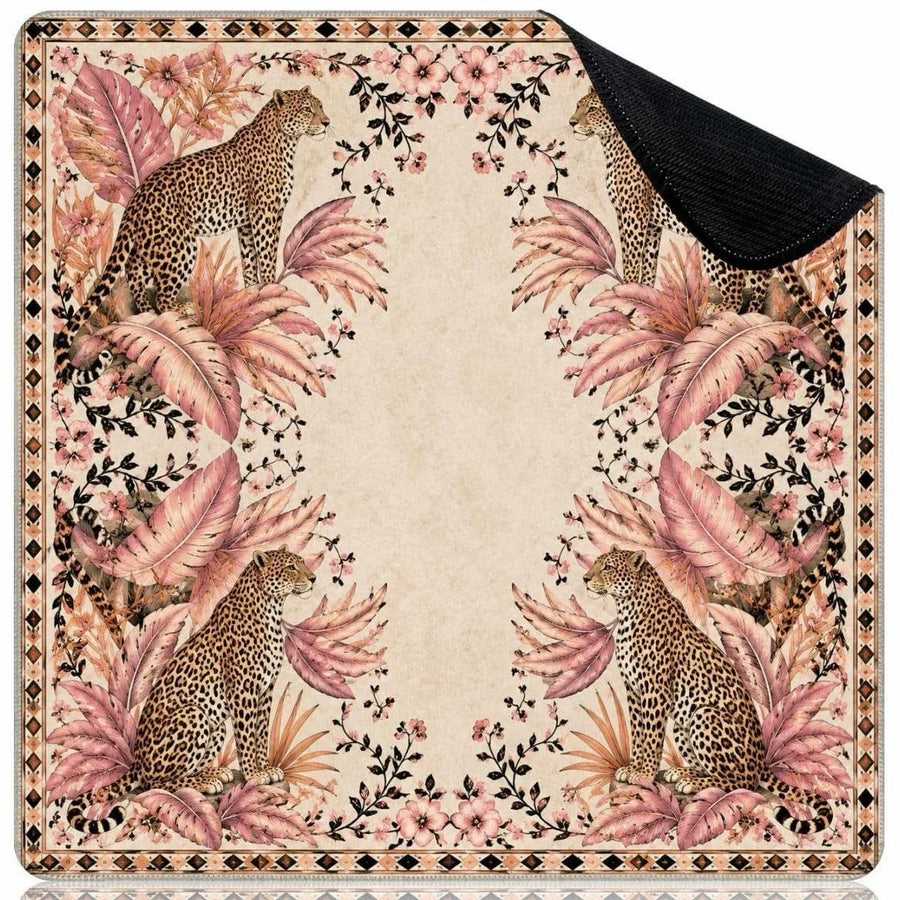 Mahjong Mat, 33 Inch Neoprene, Pink Leopard and Tiger Jungle Animal Print