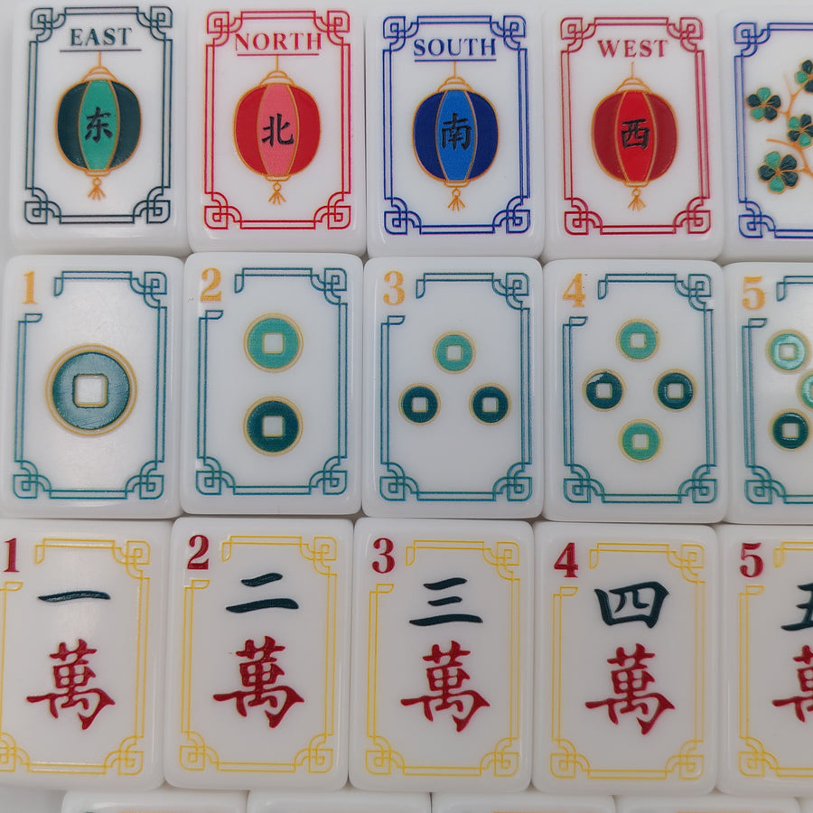 American Mahjong Set, White Crystal Engraved Tiles, Red Koi Jokers, Lantern Wind Tiles, view 6