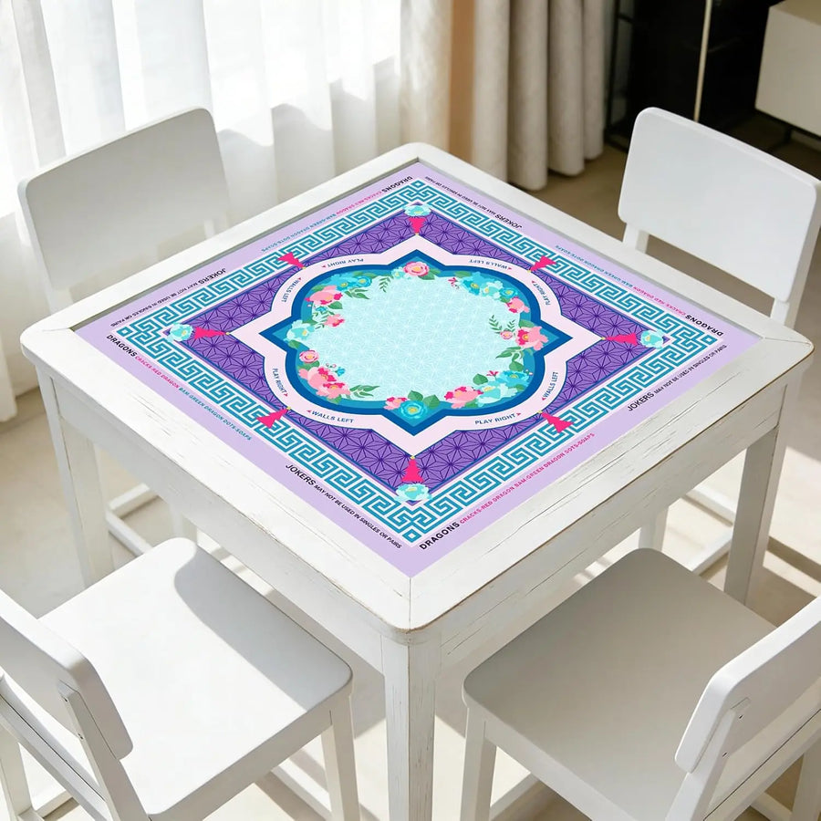 Mahjong Mat with Black Travel Bag, Natural Rubber Non-Slip Backing, Waterproof, Purple Lotus, view 5