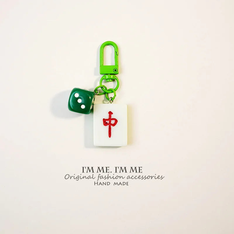 Mahjong Keychain, Red Medium Size Bag Pendant and Car Key Chain for Men and Women, view 5