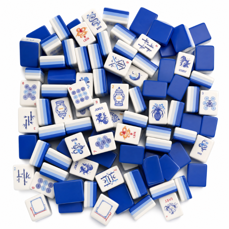 American Mahjong Set, 4 Layer Acrylic Tiles, Blue, for 4 Players, Portable, view 5