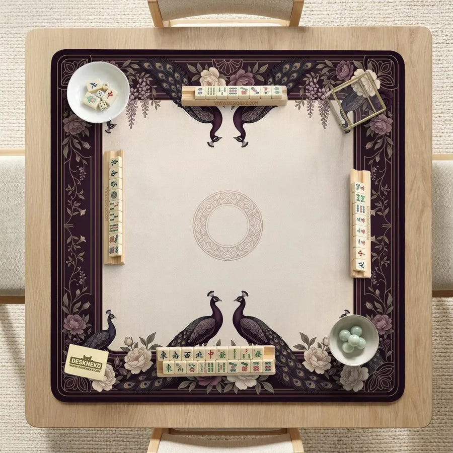 American Mahjong Mat with Charleston Zones and Carry Bag, Neoprene, Non-Slip, Crane, Bamboo and Cherry Blossom