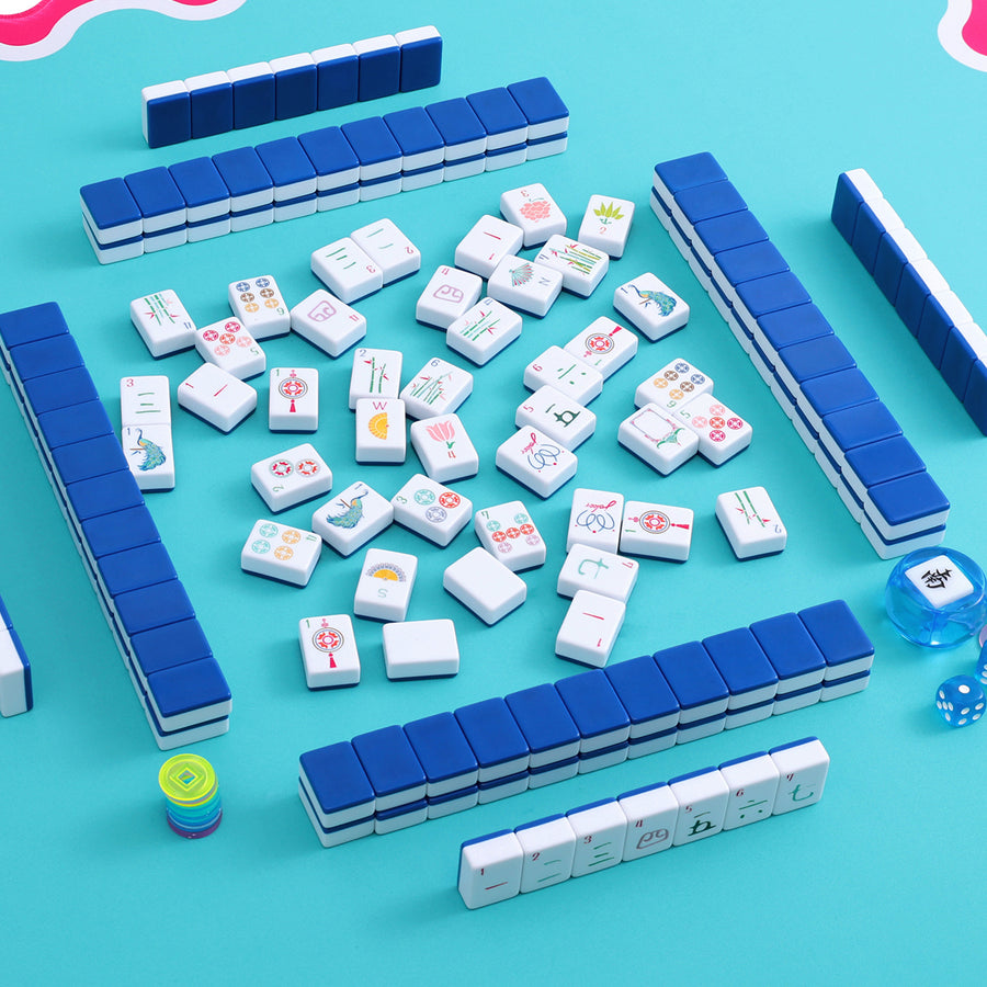 American Mahjong Set, 160 Layered Melamine Tiles, Blue Chinese Knot Design, view 5