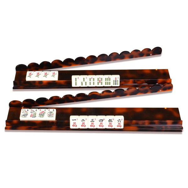American Mahjong Racks and Pushers for 4 Players, Foldable Portable Tortoiseshell Acrylic
