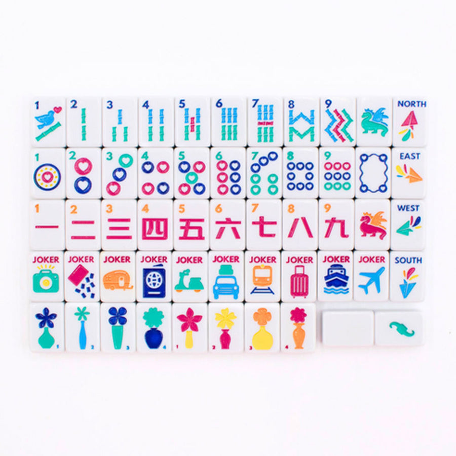American Mahjong Tile Set, Mini Size, Travel Vehicle Jokers and Floral Pattern, Engraved Acrylic