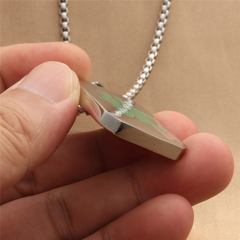 Mahjong Pendant Necklace with Green Fa Character, Stainless Steel, Geometric, Men's, view 3