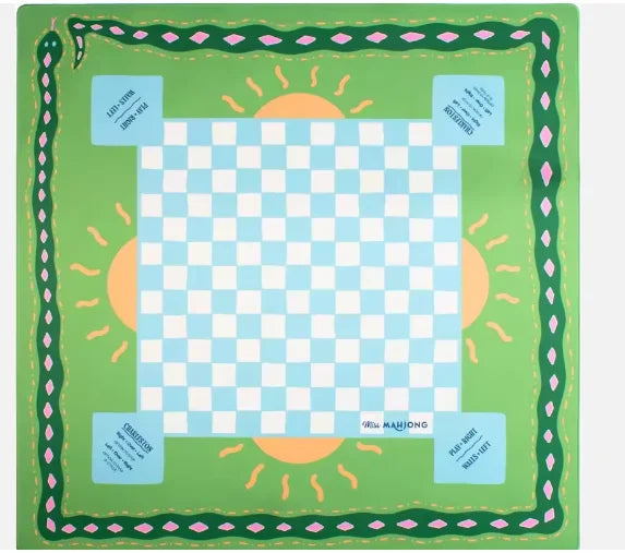 American Mahjong Mat, Foldable Waterproof Rubber Tablecloth, Portable, Pink and Gold