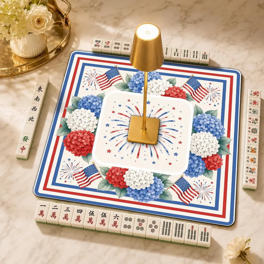 American Mahjong Mat with Storage Bag, Neoprene, Non-Slip, Noise Reducing, Folk Art Leopard Floral