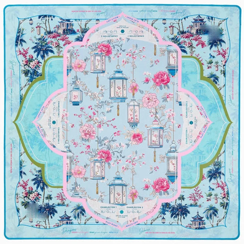 Mahjong Mat, Foldable Waterproof Neoprene, Non-Slip, Quiet, Modern Chinoiserie Lantern Print, view 2