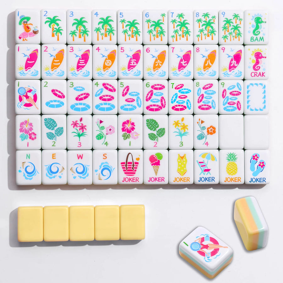 American Mahjong Tiles, 160 Pieces, Layered Green Acrylic, Spring Floral Bloom Design