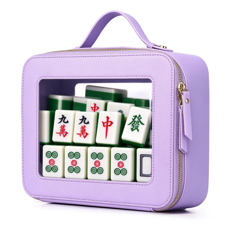 Mahjong Travel Case, Portable Storage Bag with Clear PU Cover