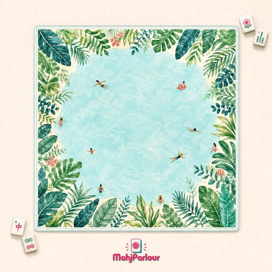 American Mahjong Mat with Carry Bag, Neoprene, Non-Slip, Dark Green Vintage Moth and Wildflower