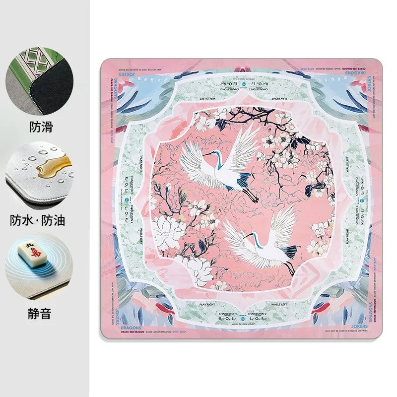 Mahjong Game Mat with Carry Bag, Rubber, Non-Slip, Quiet, Vintage Floral Pattern