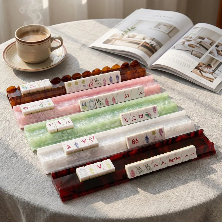 American Mahjong Racks with Pushers, 20 Inch Foldable Acrylic, Flat or Scalloped Edge, view 6