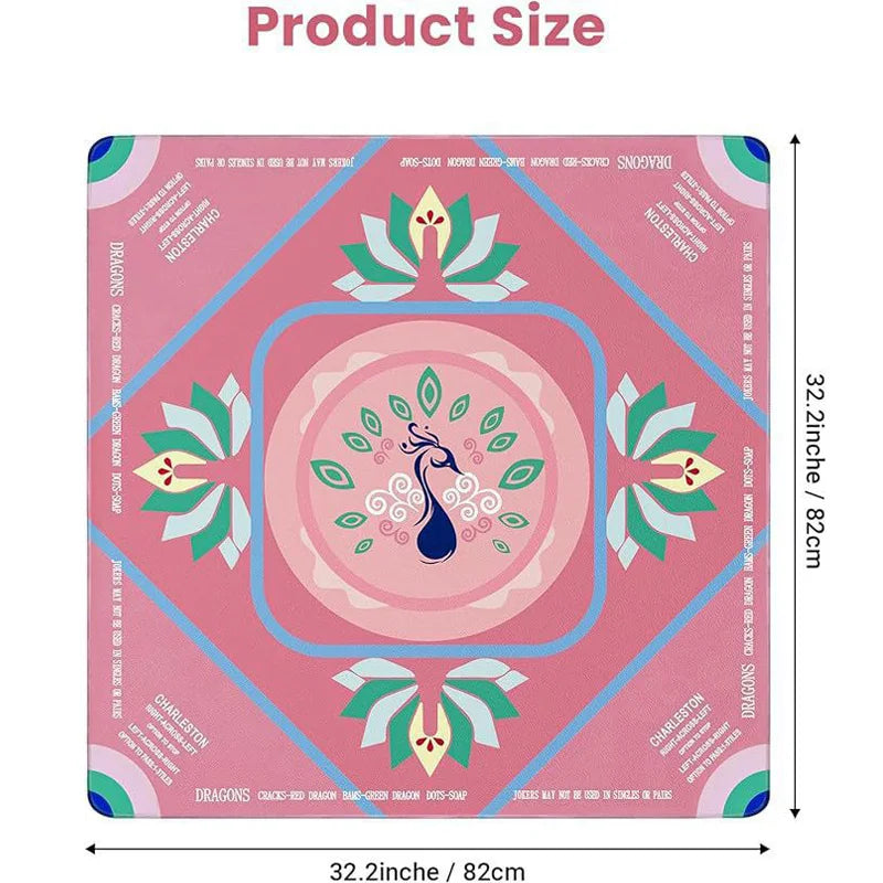 American Mahjong Table Mat, Rubber, Non-Slip, Noise Reducing, No Creases, Pink Lotus, view 4
