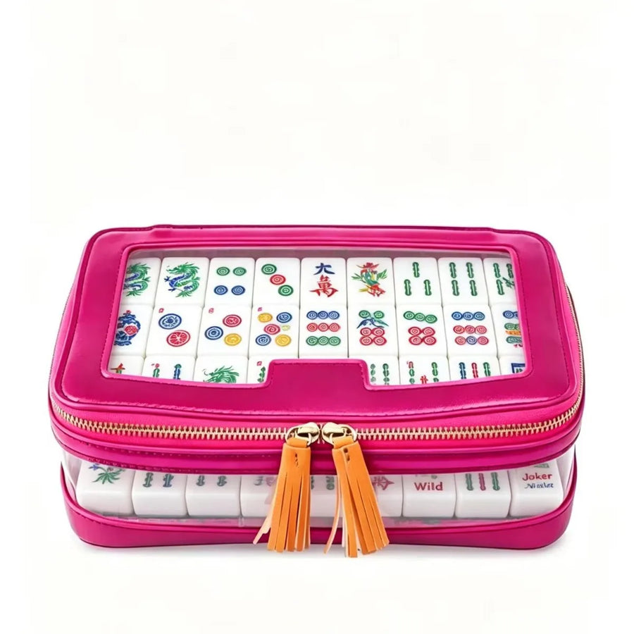 American Mahjong Tile Storage Bag, Clear Printed Makeup Bag Style Pouch, view 7